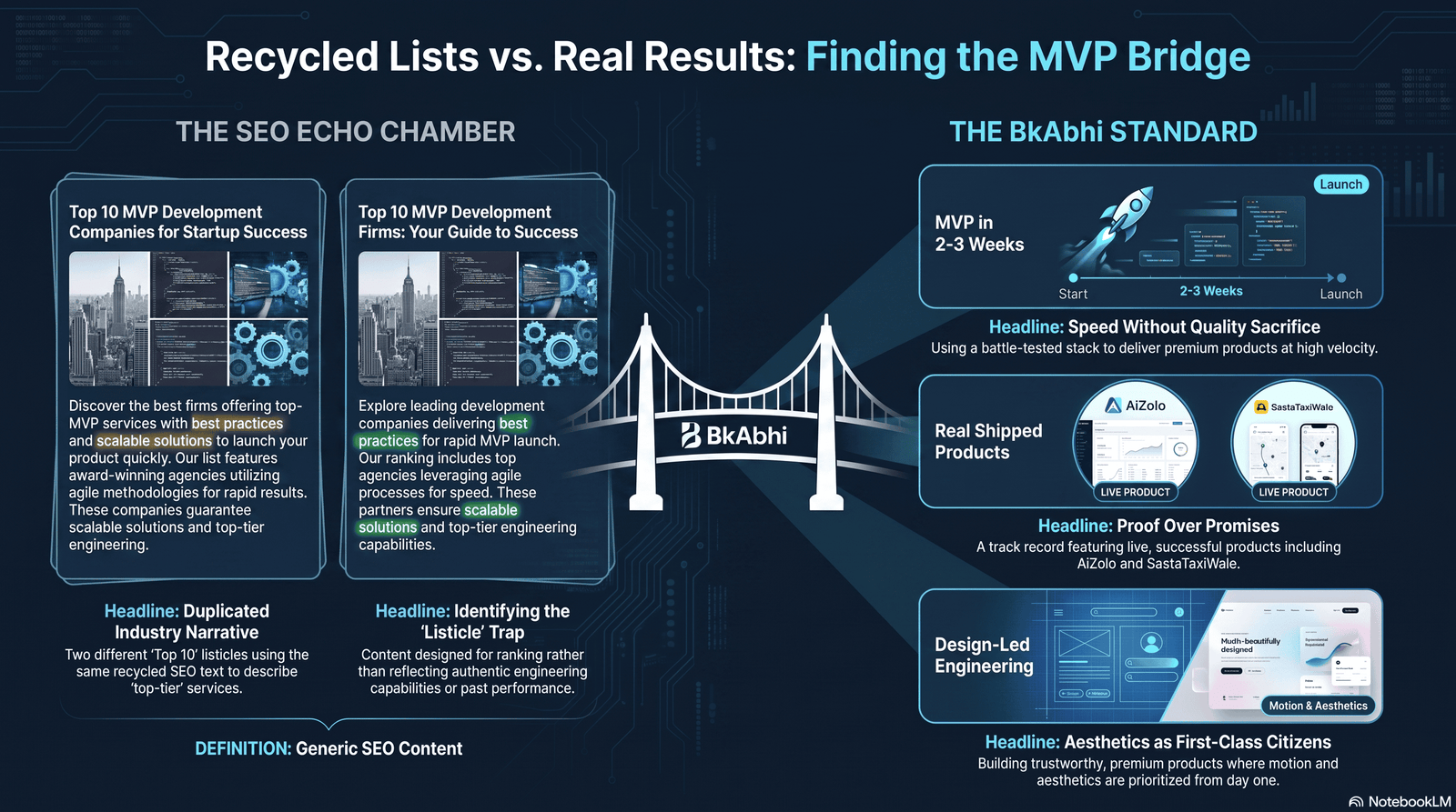 Comparison graphic showing duplicated text across two top 10 MVP development company listicles