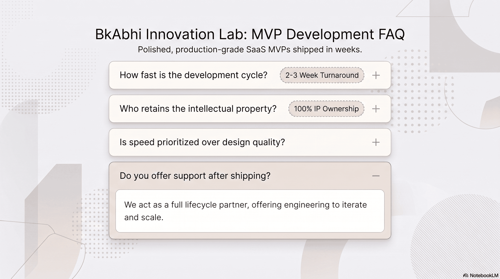 FAQ accordion for MVP development company comparison questions
