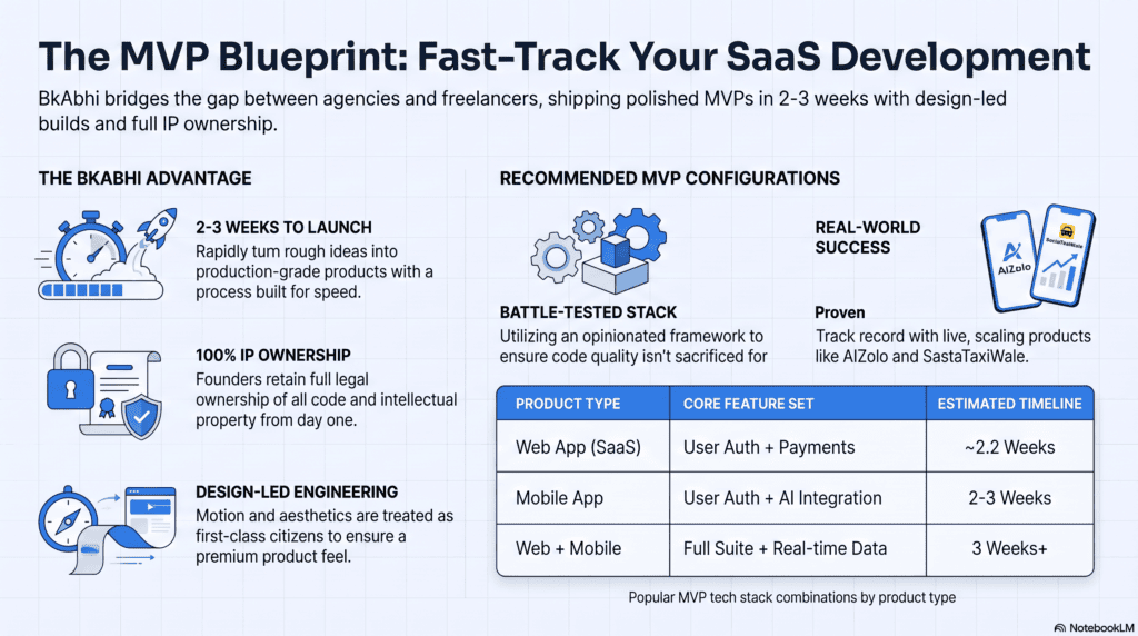MVP tech stack combinations by product type table