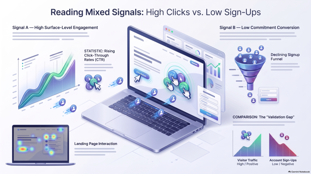 Reading Mixed Signals High Clicks, Low Sign-Ups