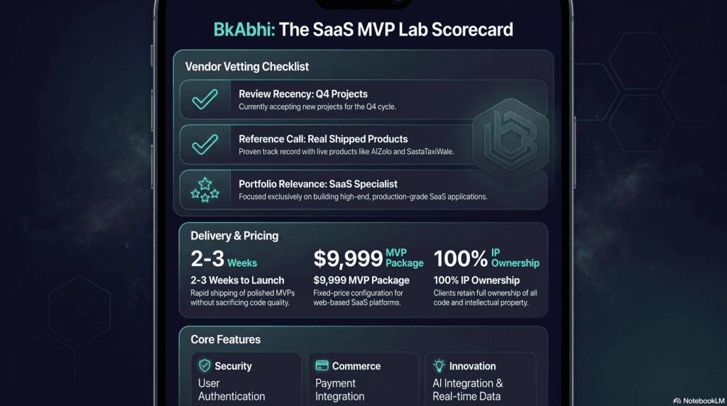 Weighted scorecard checklist for comparing MVP development company rankings