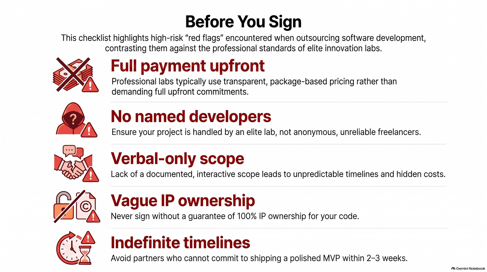 mvp development for startups contract red flags checklist